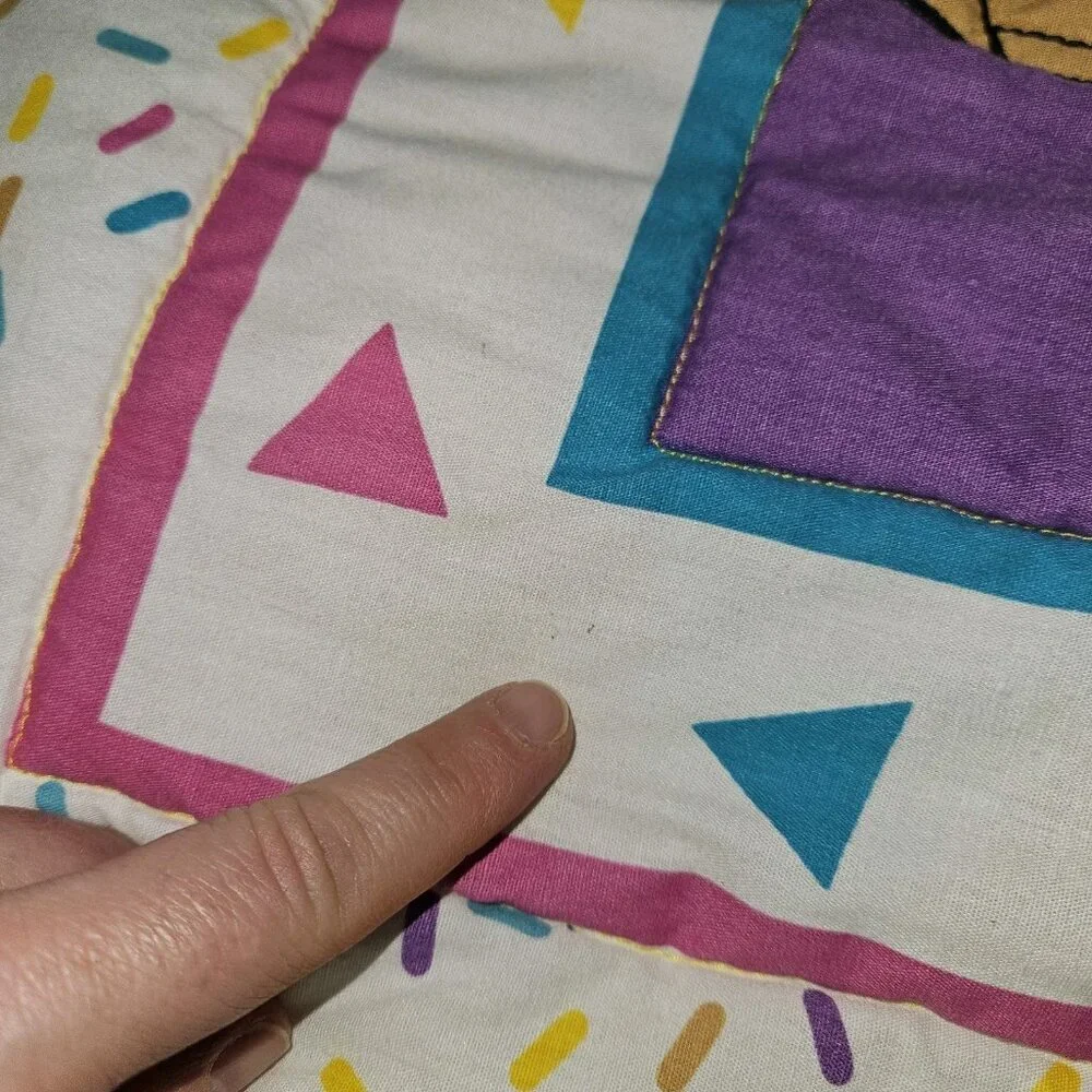 VTG 1990s Noah's Ark Baby Blanket Comforter Wall Decor 31x40 Pink Purple Yellow